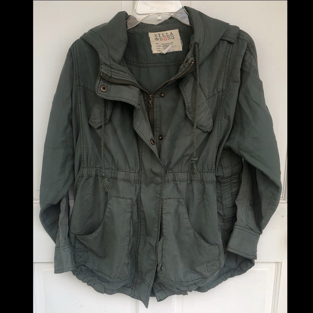 Billabong Utility Military Green Jacket Zip and Button Closure | Size S